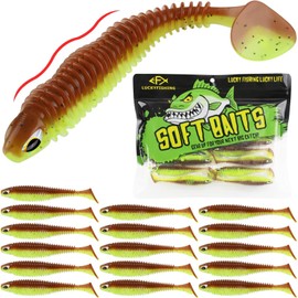 LUCKYFISHING Paddle Tail Swimbaits 16 PCS Fishing Lures Soft Plastic Lures for Trout Crappie Walleye Soft Baits for Bass Fishing Freshwater Saltwater 3 Inch