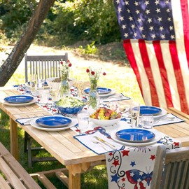 4th of July Table Runner Red White Blue Stars Fireworks Patriotic Memorial Day Table Runners Butterfly Independence Day Holiday Kitchen Dining Table Decor for Indoor Outdoor Home Party 13x72 inch