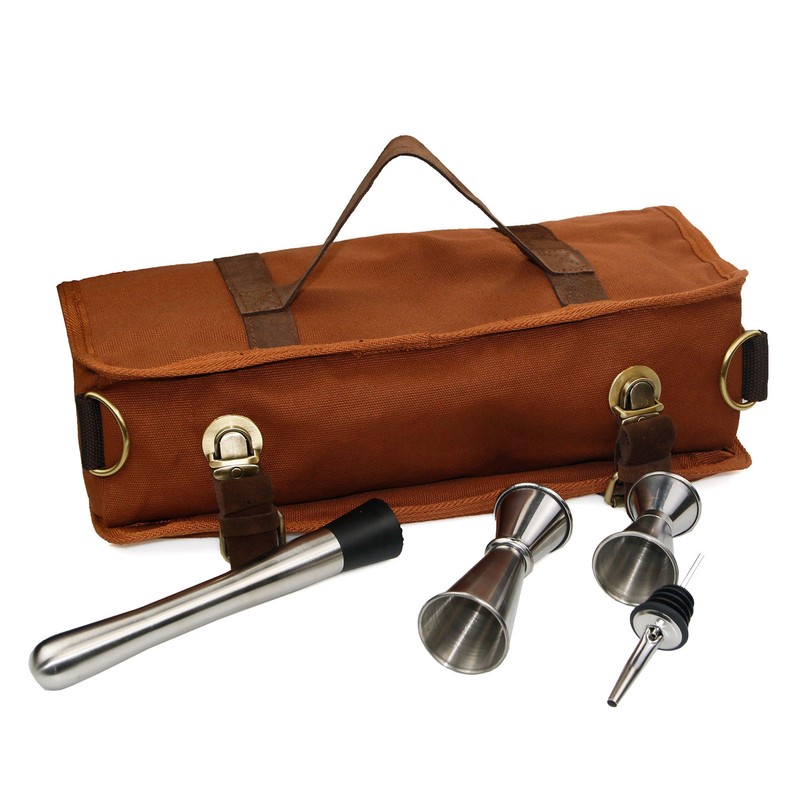 Bartender Tool Bag Canvas Leather Bartender Roll Bag Portable Multiple