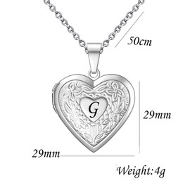 KunBead Heart Picture Locket Pendant Necklace Letter G Initial Photo Locket Necklaces for Picture