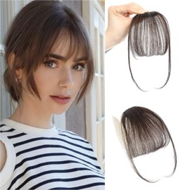 Clip In Bangs 100% Human Hair Bangs Clip In Hair Extensions Clip On Bangs Wispy Dark Brown Clip In Bangs Real Human Hair Fake Bangs For Natural Hair