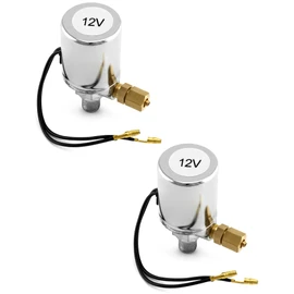 QWORK Air Horn Solenoid Valve, 1/4" NPT 12V Electric Air Valve (Solenoid) for 1/4" OD Hose, Chrome Plated, 2 Pack