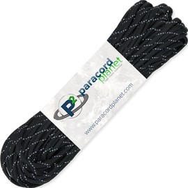 Paracord Planet Genuine Type III 550lb Paracord – Nylon Cord in Solid, Multi, and Reflective Colors – Reflective Black (50 ft)