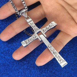 Fashion Jewelry MENS Large CZ CROSS CHRISTIAN PRAY Pendant on 925 Sterling Silver 28" necklace