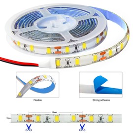 Tesfish 12V LED Strip, 2M SMD 5630 White 6000K LED Light Strip IP65 Waterproof Total 120 LEDs LED Rope Light String Light for Bedroom, Kitchen, Advertising Decoration