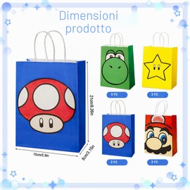 12 sacchetti regalo Super Bro con manico, sacchetti per feste, sacchetti di carta regalo per compleanno, feste, caramelle, sacchetti da riempire con giocattoli, souvenir per confezioni regalo