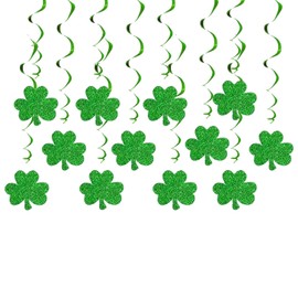 24pcs St. Patrick's Day Hanging Swirl Decorations, St. Patricks Day Pendant, St. Patricks Clover Ceiling Decorations, Glitter Green Lucky Shamrock Hanging Streamer for Home Party Supplies