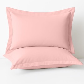 Cotton Metrics Linen - Juego de 2 fundas decorativas tamaño Queen de 20x30 – 600 hilos, 100% algodón orgánico rosa con ribete de 2 pulgadas, fundas suaves y lisas de calidad hotelera premium