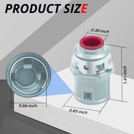 3/8" Snap-in MC Connector for MC/AC Cable - Fits 14/2 to 10/3 Metal-Clad Cable, 1/2" Knockout Size, Insulated Throat, Steel Construction (5 Pack)