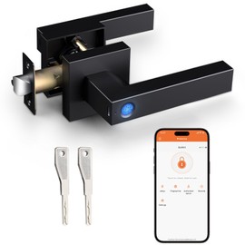 Probrico Smart Lock Keyless Entry Door Lock with Handle, Black Smart Locks for Front Door Fingerprint Door Lock for Bedroom Bathroom, Electronic Biometric Digital WiFi Door Lock APP Control