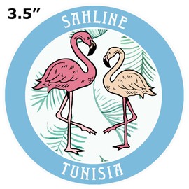 Blue Heron Two Flamingos Sahline, Tunisia Car Truck Window Bumper Sticker Decal Souvenir - Columbia Blue