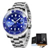 Lige - Reloj Impermeable Para Hombre, Diseño De Fantasma, Co Correa Plateado Bisel Azul Fondo Azul