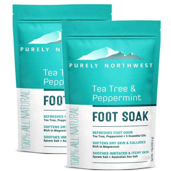 Tea Tree,Peppermint,MSM & Epsom Salt Foot Soak-for Athletes Foot Burning & Itching-Stubborn Foot Odor-Softens Callouses-Soothing for Foot Discomfort-All Natural Made in The USA-Purely Northwest-2 LB