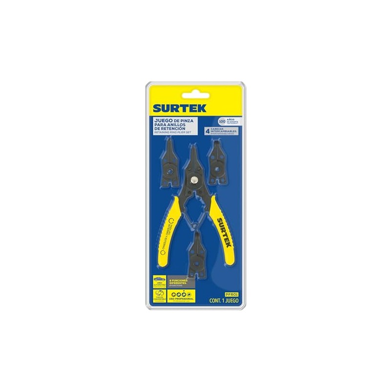 Surtek PFR01 Pinza para anillos de retención con cabeza intercambiable,
