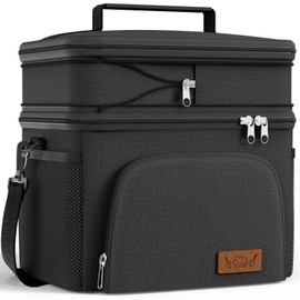 HOTOR Insulated Lunch Box for Men & Women - Leak-Proof Cooler Lunch Bag with 4 Pockets, Adjustable Strap, Ideal for Work, Picnic, Travel - Black, 2 Layers, Large, 11.81"×7.87"×13.39"