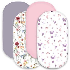Little Grape Land Bassinet Sheets 4 Pack(32" x 16"),Soft Fitted Bassinet Sheet for Baby Boys or Girls,Universal Fit for Bassinets Baby Cradle Moses Basket Oval Rectangle Pad/Mattress(Butterfly)