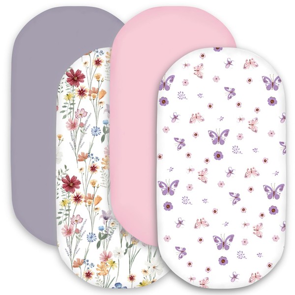 Little Grape Land Bassinet Sheets 4 Pack(32" x 16"),Soft Fitted