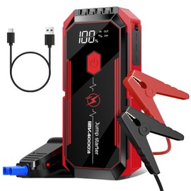 PowQ Jump Starter - 4000A Portable Car Battery Jump Starter for All Gas & 10.0L Diesel Engines, 12V Jump Box Battery Pack & Jumper Cables, USB Quick Charge, 4-Mode Emergency Light