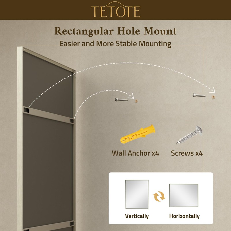 TETOTE Brushed Nickel Bathroom Mirror 24" x 30" Rectangle Beveled