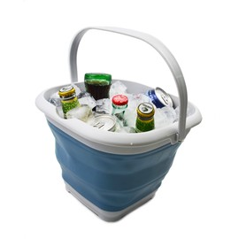 SAMMART 8.5L (2.2 gallons) Collapsible Plastic Square Bucket/Foldable SquareWater Pail/Portable Tub with Handle. Pop Up Saving (Grey/Steel Blue)