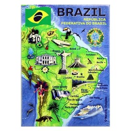 Brazil Graphic Map and Attractions Souvenir Fridge Magnet 2.5" X 3.5"