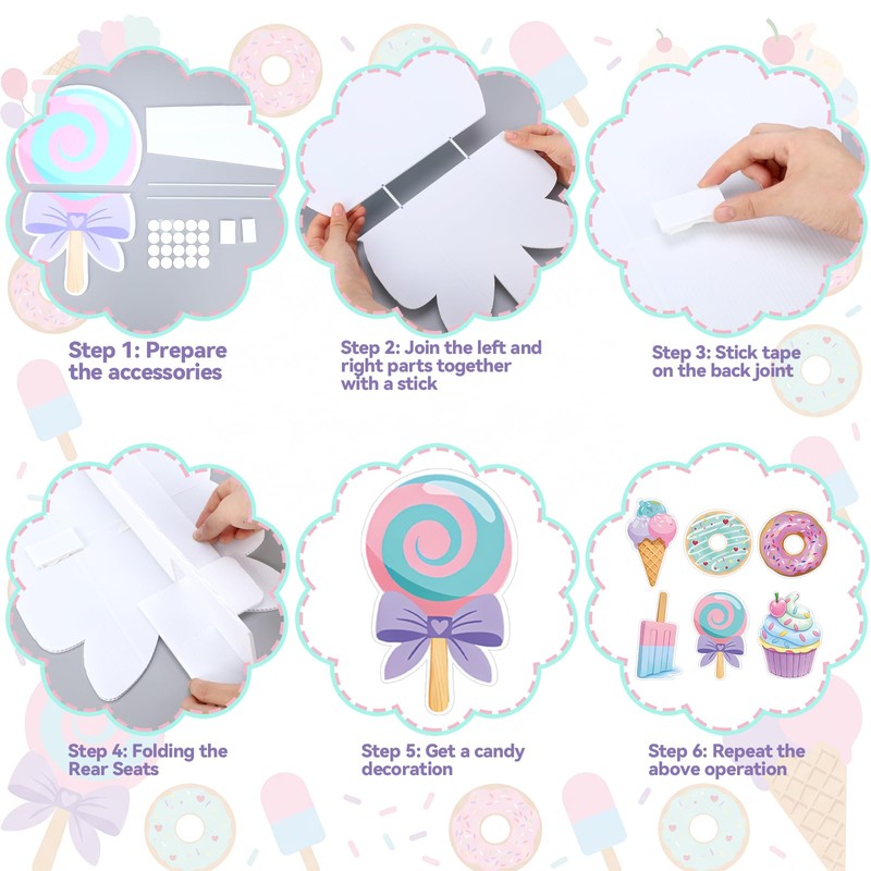 Fiwochic 7 Pcs Large Candyland Party Decorations with Stands, Dessert