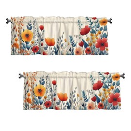 XLinTech 2 Pack Boho Florals Valance for Windows Flower Curtain Valance for Kitchen Bathroom Bedroom Living Room Window Treatment Decor Curtains Rod Pocket 54x18 Inch