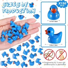 MiniInflat 150 Pcs Mini Resin Ducks Miniature Ducks Tiny Duckies Figures for Home Prank Game Micro Landscape Aquarium Dollhouse Ornament Mini Ducks DIY Terrarium and Handmade School (Dark Blue)