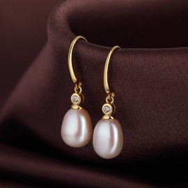 Silver 925 pearl earrings - beads hanging with 10 mm hoop, earrings with pearls, silver., Silver, A-gold
