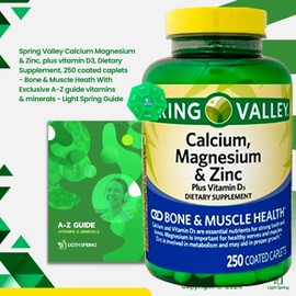 Calcium, Magnesium, Zinc & Vitamin D3 Dietary Supplement, 250 Caplets with bundle Exclusive Better Ligth&Spring Guide + Weekly Pill Organizer (3 Items)