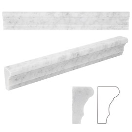 Adolif 10 Pcs Carrara White Marble Chair Rail Trim Molding, 1.8x12 Inch Bullnose Edge for Bathroom Kitchen Shower Livingroom Walls, Polished