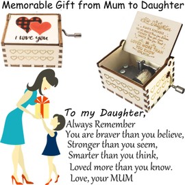sakruda Wooden Music Box for Daughter,Gift from Mum to My Daughter,Hand Crank Tune You Are My Sunshine,Vintage Wood Musical Box to Girls from Mom on Birthday,Christmas Day,New Year,Children’s Day