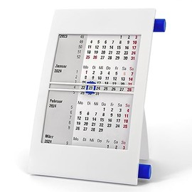 Truento 3-Month Desk Calendar for 2 Years (2024 & 2025) - with Twist Mechanism - White/Blue