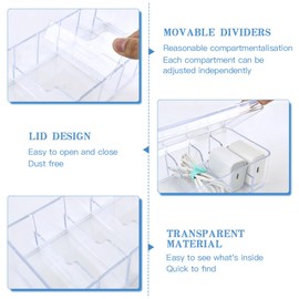 DODUOS Pack of 2 Cable Storage Box with Lid, Cable Organiser Box, Transparent Cable Storage, Cable Sorting Box with 24 Cable Ties and 7 Adjustable Compartments, Cable Box Organiser