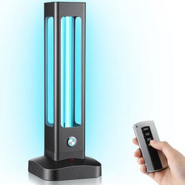 Qualirey Ultraviolet Lamp, 55W UV Light with Ozone Purifier for Room, UVC Disinfection Lamp with 3 Step Timing Remote Control, Blue Light, Purification for Bathroom Bedroom Toilet