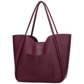 KKXIU Tote Bag for Women Vegan Leather Shoulder Purse Large Capacity Travel Bag - Wine