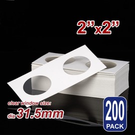 Staple Coin Collection Cardboard Holder Flips 2" X2" Inches Clear Window Protect Australia Holders Album Collectors Collector Australian Coins Display Storage Money Penny Stock World 31.5mm 200X