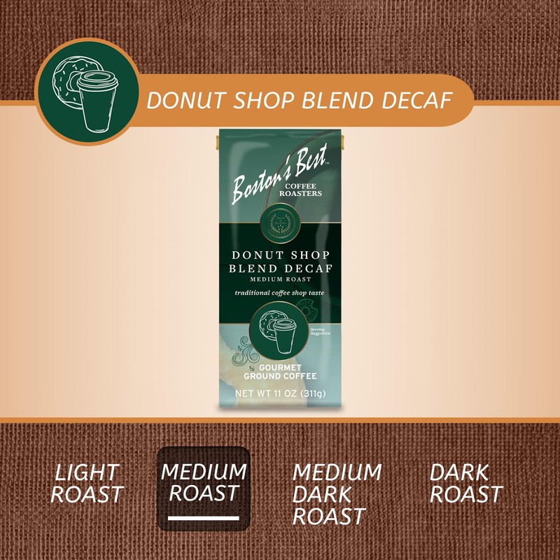 Donut Shop Decaf Ground Gourmet Coffee by Bostons Best -