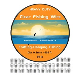 Aboda Heavy Duty Fishing Line Wire 0.8mm 656 ft, Strong Clear String for Hanging Decorations, Invisible Fishing Line for Crafts, Thick Transparent Hanging Wire for Pictures with 100 Crimp Sleeves