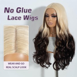 Joedir Wear and Go Glueless wig Pre Cut Lace No Glue Body Wave Synthetic Lace Front Wigs for Women Ready to Wear Middle Part Wig 26 Inch