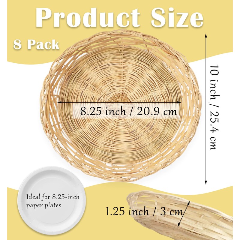 Cheardia 8 Pack Bamboo Paper Plate Holders, 10 Inches Reusable