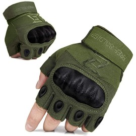FREE SOLDIER Full Finger Outdoor Sports Cycling Biker Gloves Motorcycle Gloves Fingerless Glove for Hiking Climbing Cross Country Working Men's Gloves(S,Green Fingerless)