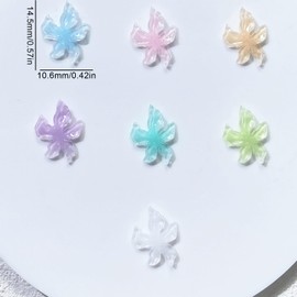 3D Flower Nail Charms, 100 Pcs Colorful Summer Hibiscus Hawaii Flower Nail Rhinestones Gems Clear Resin Lily Floral Nail Art Studs for Manicure Designs DIY Crafts Scrapbooking (Multi-Colored C)