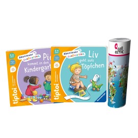 Ravensburger Tiptoi Set: Piet kommt in den Kindergarten+ Liv geht aufs Potty | Feelings Children's Book + Wimmel World Map