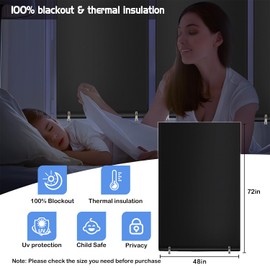 Black Out Roller Shades Portable Blackout Curtains No Tools No Drill Cordless Blinds for Windows,Uv Protection & Thermal Insulation Privacy Window Shades for Bedroom Classroom (48" Wx72 H)