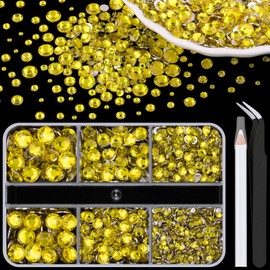 Resin Rhinestones for Crafting, 1 Box Lemon Yellow Multi Sizes Flatback Bedazzling Crystals for Crafts Nail Art Deco, Non Hotfix Gems Charms for Tumbler Shoes Clothing Fabric Face Makeup