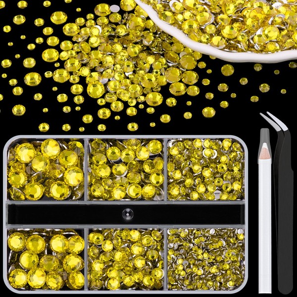 Resin Rhinestones for Crafting, 1 Box Lemon Yellow Multi Sizes