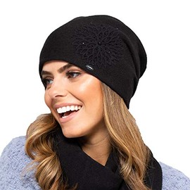 Kamea Saragossa Knitted Hat Women's Headwear Winter Patternless Thick Flower EU, black