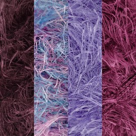 JubileeYarn Feather Whimsy Eyelash Yarn - 50g/Skein Fine Polyester Fur - Shades of Purple - 4 Skeins