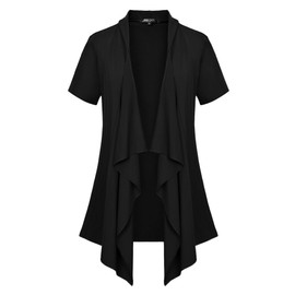 Women's Short Sleeve Draped Open Front Cardigan Lightweight Summer Vest for Women Black